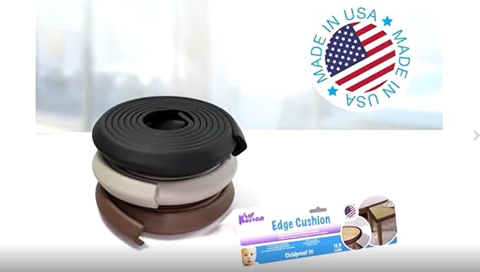 Kidkusion Baby Proof Edge Guards for Safety | Made in The USA | 24 Feet | Black | Edge Protectors for Furniture, Tables, Fireplaces | Heavy Duty Tape Included-BubblyBeeBaby