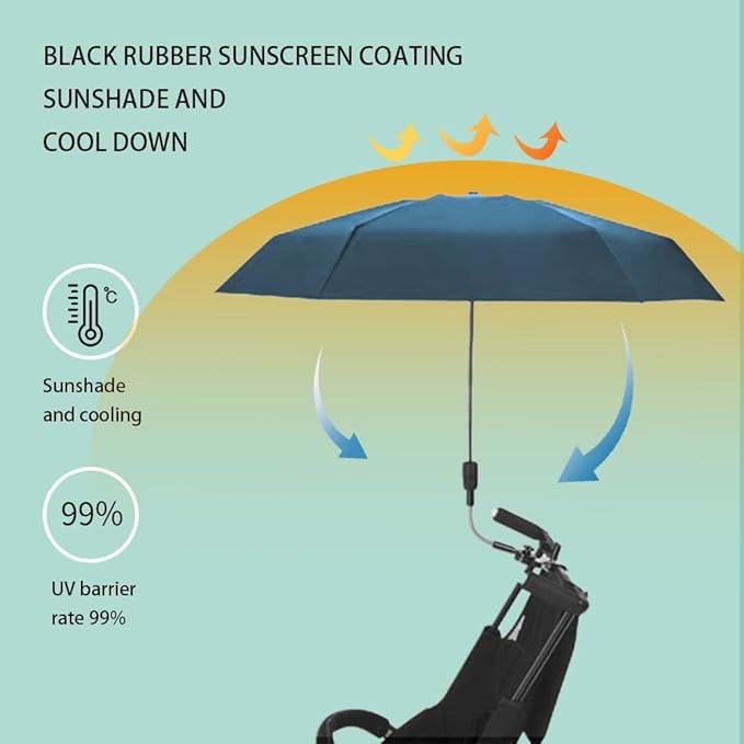 Clip-on Umbrella for Stroller Sunshade, Adjustable Steering Angle, Handle Included, Compact and Lightweight, Suitable for All Kinds of Strollers-BubblyBeeBaby