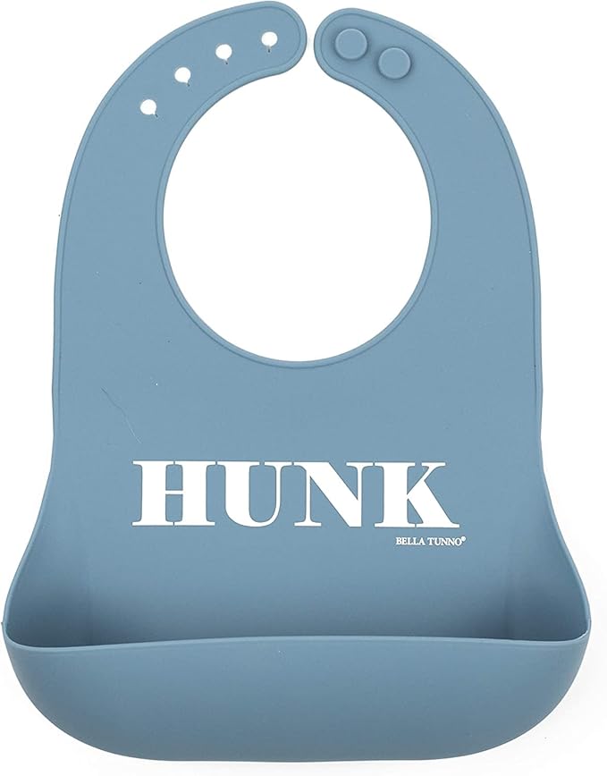 Baby Bib for Eating by Bella Tunno, Waterproof Silicone Bib with Large Food Catcher, Adjustable Fit for Babies 4-12 months & Toddlers 1-3 Years, Boys & Girls, Hunk-BubblyBeeBaby