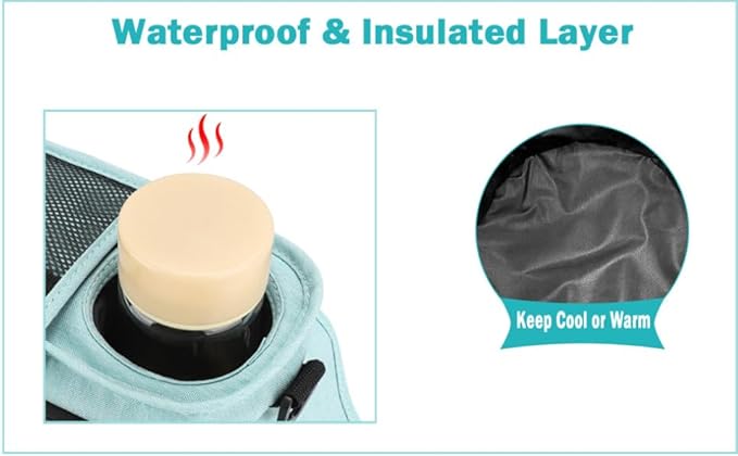 Universal Stroller Organizer with Insulated Cup Holder, Detachable Phone Bag, Shoulder Strap – Fits All Stroller Types, Keeps Drinks Hot/Cold (Blue)-BubblyBeeBaby