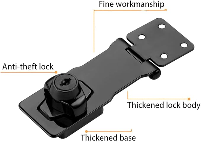 2 Packs Keyed Hasp Locks Twist Knob Keyed Locking Hasp for Small Doors, Cabinets and More,Stainless Steel Steel, Hasp Lock Catch Latch Safety Lock Door Lock with Keys (4inch, Bliack)-BubblyBeeBaby