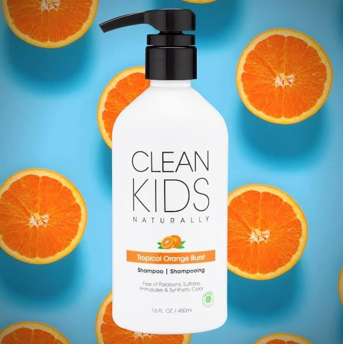 Clean Kids Naturally Tropical Shampoo- EWG Verified, All-Natural, Coconut-free, Gluten-free, Vegan, and Cruelty-free, Paraben-Free (2 Bottles, Orange Burst)-BubblyBeeBaby