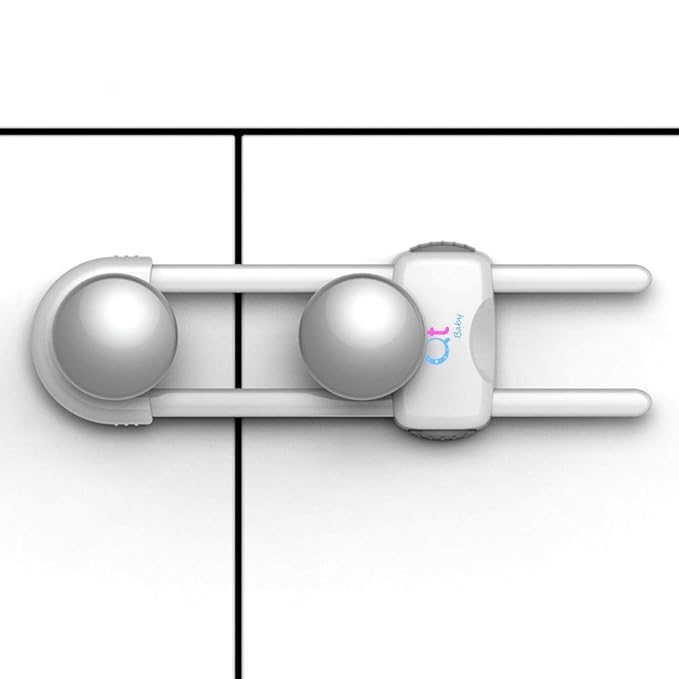 20 Pack - Baby Proofing Cabinet Locks Adjustable U Shaped Baby Safety Latches for Drawers, Fridge, Closet Modern Baby Proofing Cabinet Lock with Extra Secure Lock Buttons (White)-BubblyBeeBaby