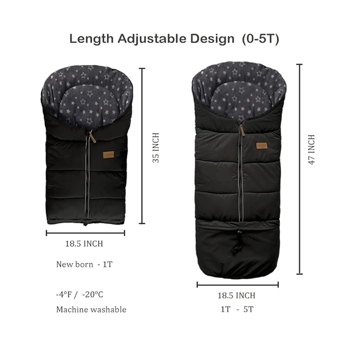 0-5T Length Ajustable Waterproof Stroller Winter Cover for All Stroller, XL Stroller Bunting Bag, Outdoor Tour Winter Stroller Sleeping Bag Infant to Toddler to Pre School-BubblyBeeBaby