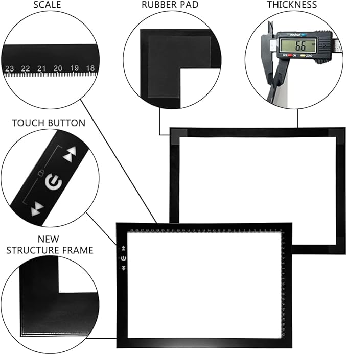 HSK A4 LED Light Box Light Pad Lock/Unlock Modes Touch Dimmer Button Dimmer 5 Level Brightness Led 7000 Lux for Tatoo,Trace, Drawing,Animation, Sketching,Diamond Painting-BubblyBeeBaby