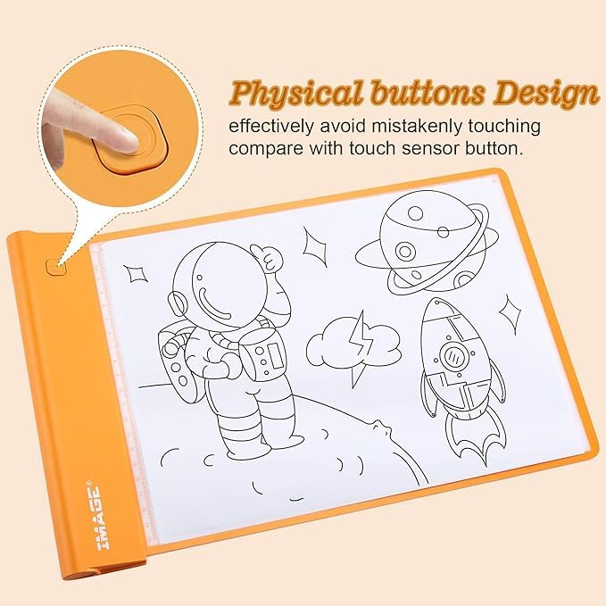 IMAGE Light Up Tracing Pad Orange Drawing Tablet Coloring Board for Kids Children Toy Gift for Girls Boy (Includes 10 Traceable Sheets and Two Clips)-BubblyBeeBaby