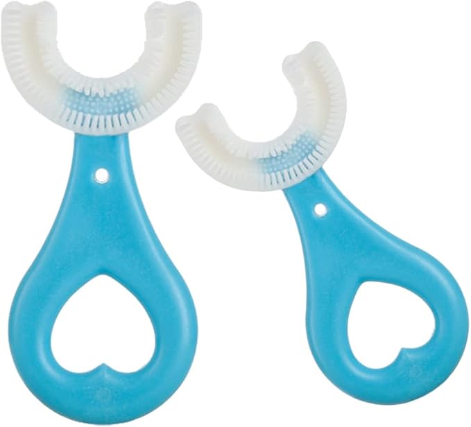 2 Pcs U-Shaped Kids Toothbrush, Premium Soft Manual Training Toothbrush for Kids 2-6 Years Old. (Blue)-BubblyBeeBaby