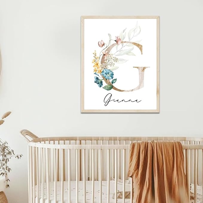 IZI POD Personalized Wooden Name Sign, Floral Monogram Nursery, Nursery Name Sign Boho Floral Pattern, Baby Name Sign, Wooden name signs for nursery, Wildflower Decor, Name signs for kids room gift/15, Design 15-BubblyBeeBaby