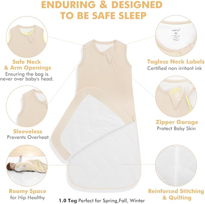 HAPIU Unisex Rayon Made from Bamboo Baby Sleep Sack TOG 1.0, 2-Way Zipper YKK, Wearable Blanket Baby-BubblyBeeBaby