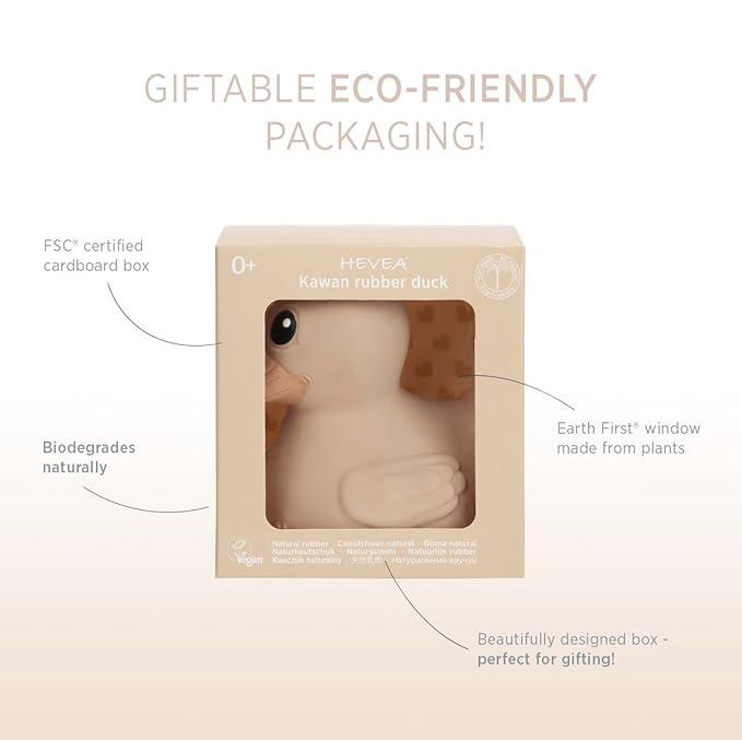 HEVEA Kawan Mini Rubber Duck - 100% Natural Rubber Baby Bath Toy - Eco Friendly, Perfect for Playing, Teething, and Bathing - Mold Free Bath Toys - Sand-BubblyBeeBaby