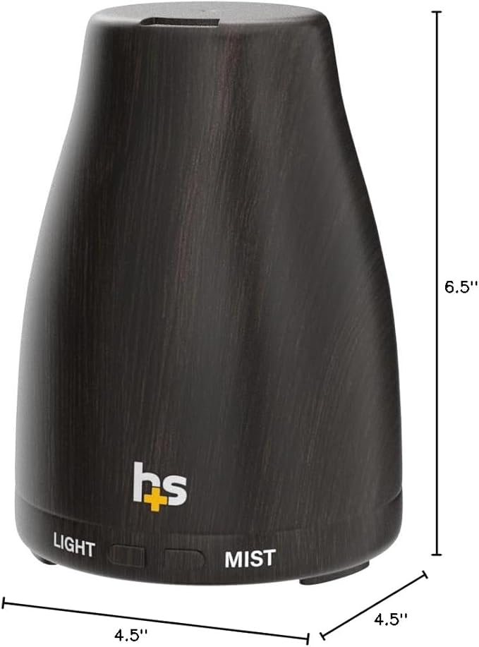 HealthSmart Essential Oil Diffuser, Cool Mist Humidifier and Aromatherapy Diffuser with 150ML Tank Ideal for Small Rooms, Adjustable Timer and Mist Mode, Wood Grain Brown-BubblyBeeBaby