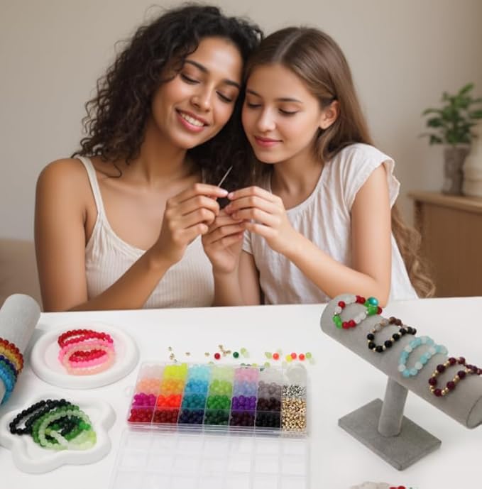 JULIMAIDONG 8mm Glass Beads for Bracelets 1000pcs, 24 Colors Round Crystal Glass Bracelet Beads Making Kit for Jewelry Making Kits Bead DIY Crafts with Spacer Charms Accessories (8MM, 24 Color)-BubblyBeeBaby