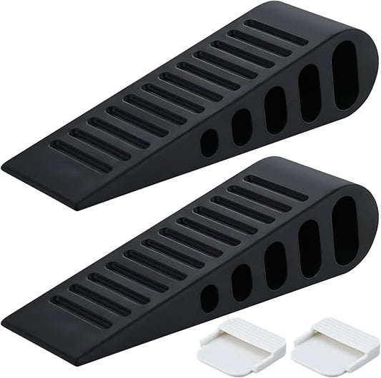 JQK Rubber Door Stopper Wedge, Black 4 Pack Soft TPR Premium Door Stops for Bottom of Heavy Duty Door on Tile, Concrete, Carpet, Wooden Floor, DSB61-BK-P4-BubblyBeeBaby