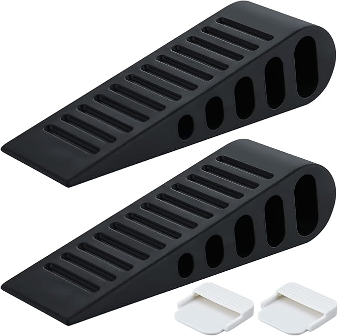 JQK Rubber Door Stopper Wedge, Black 9 Pack Soft TPR Premium Door Stops for Bottom of Heavy Duty Door on Tile, Concrete, Carpet, Wooden Floor, DSB61-BK-P9-BubblyBeeBaby
