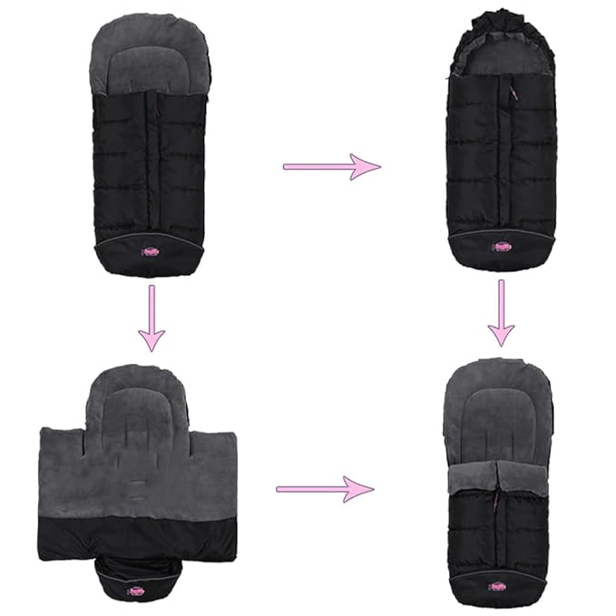 German Designed Universal Stroller Bunting Bag, 5 Way Zippers Style for Baby Easy In & Out of Water Repellent Blanket, Height/Temperature Adjustable Anti-Kick Winter Sleeping Bag-BubblyBeeBaby