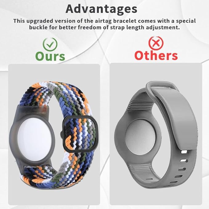 2 Pack Kids Bracelet Compatible with AirTag, GPS Kid Tracker Holder Braided Wristband for Apple Air Tag, 2022 Upgraded Nylon Adjustable Anti Lost Airtag Watch Band for Kids Children Elders-BubblyBeeBaby
