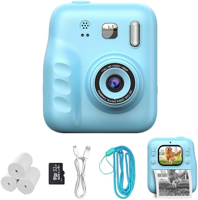 Instant Print Camera for Kids, 2.0" IPS Screen with Video Recording, 32GB Expandable, 1800mAh Battery, Includes 40+ Zink Paper, Birthday Gift for Girls Boys Age 3-12-BubblyBeeBaby