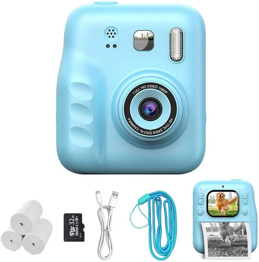 Instant Print Camera for Kids, 2.0" IPS Screen with Video Recording, 32GB Expandable, 1800mAh Battery, Includes 40+ Zink Paper, Birthday Gift for Girls Boys Age 3-12-BubblyBeeBaby