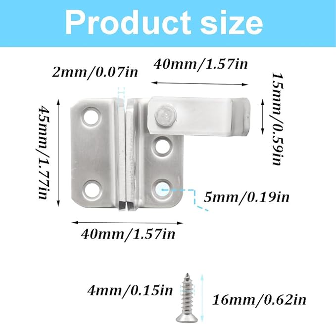 2 Pairs Slide Bolt Gate Latch Stainless Steel Brushed Finish Padlock Anti-Theft Hasp with Screws for Window Bedroom Bathroom Cabinet Mailbox Garden Pet Cage(UMK)-BubblyBeeBaby