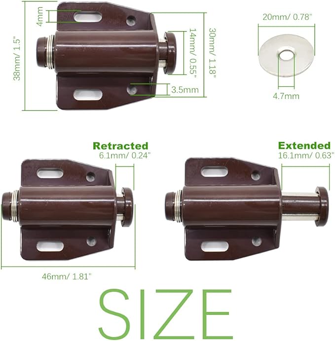 12Pack Magnetic Touch Push to Open Door Latch for Heavy Duty Door Push Release Latch Kitchen Drawer Push Catch Pop Out Latch Kitchen Closet Door Closing (Brown)-BubblyBeeBaby
