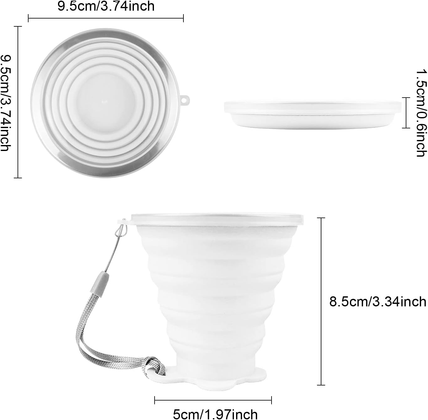 JBER Silicone Collapsible Travel Cup, 4 Pack Silicone Folding Camping Cup with Lids Expandable Drinking Cup for Outdoor Hiking Travel (White Translucent)