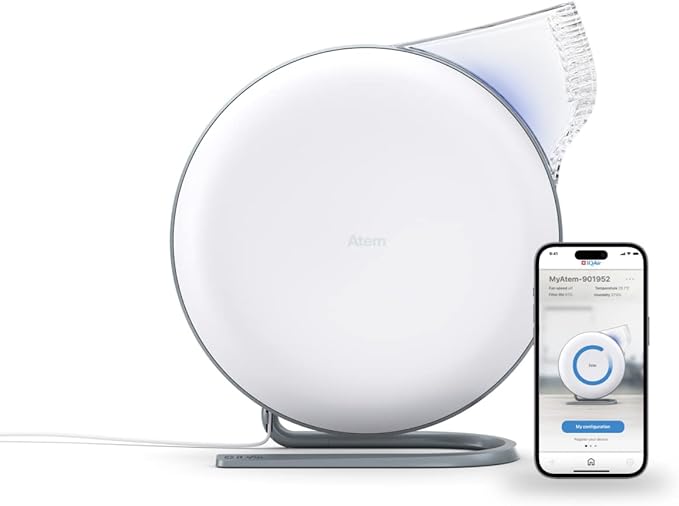 IQAir Atem Desk Air Purifier for Home, Office, Desktop, Small Room up to 150 sq ft, HyperHEPA Filter for Bacteria, Viruses, Allergens, Pets, Asthma, Pollen, Dust, Swiss Design, Made in Germany, White-BubblyBeeBaby