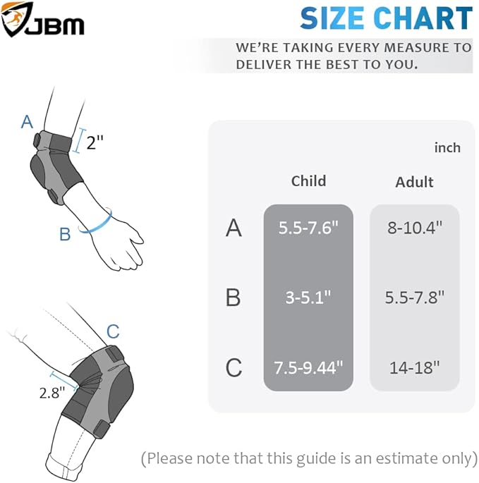 JBM Adult & Kids Knee Pads Elbow Pads and Wrist Guards for Inline Skating, Roller Skating, Skateboarding, Scootering-BubblyBeeBaby