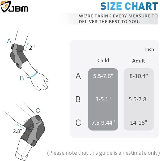 JBM Adult & Kids Knee Pads Elbow Pads and Wrist Guards for Inline Skating, Roller Skating, Skateboarding, Scootering-BubblyBeeBaby