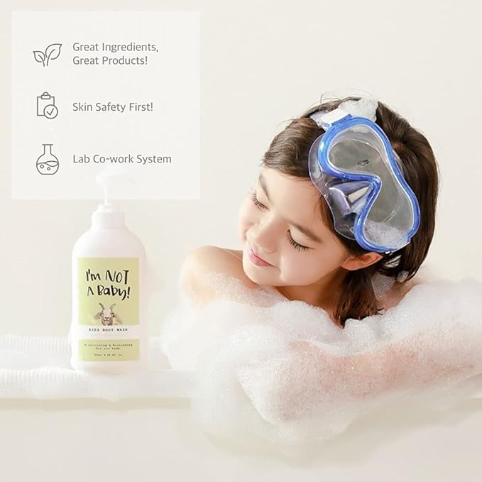 I'm NOT A Baby! Kids Body Wash– Dermatologist Tested, Allergen free, Cruelty-free, PETA, Gentle for Kids, Goat Milk, 10 Fl Oz-BubblyBeeBaby
