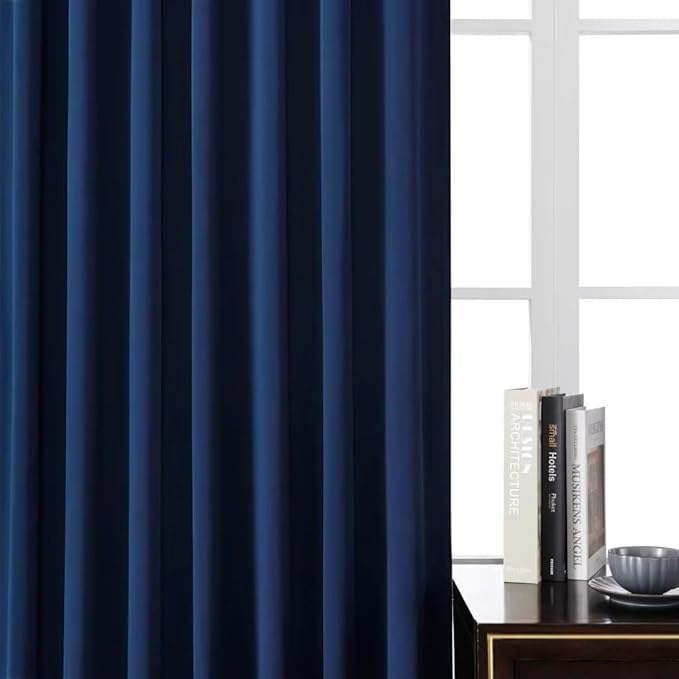 Joydeco Blackout Curtains 96 Inches Long, Thermal Insulated Black Out Curtains 2 Panels Set for Bedroom, Room Darkening Drapes for Living Room Window (W52 x L96 Inch, Navy Blue)-BubblyBeeBaby