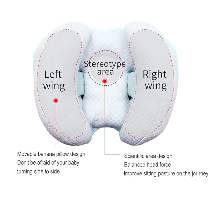 Baby 2 in 1 Travel Cushion, Banana Shape Baby Neck Head Support Travel Pillow Stroller Insert Cushion for Kids, Toddler, Blue-BubblyBeeBaby