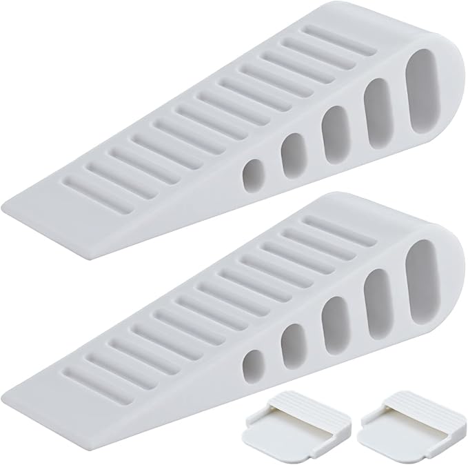 JQK Rubber Door Stopper Wedge, White 2 Pack Soft TPR Premium Door Stops for Bottom of Heavy Duty Door on Tile, Concrete, Carpet, Wooden Floor, DSB61-WH-P2-BubblyBeeBaby