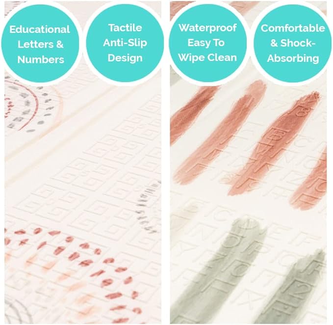 JumpOff Jo - Extra Large Waterproof Foam Padded Play Mat for Infants, Babies, Toddlers, Play Pens & Tummy Time, Foldable Activity Mat, 77 x 70 x 0.6 inches-BubblyBeeBaby