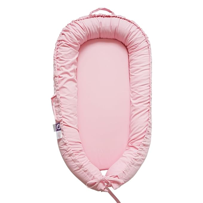 Infant Lounger, Baby Nest Cover for Baby Girls & Boys, Newborn Essentials for Baby 0-18 Months, 100% Cotton Breathable(Misty Rose)-BubblyBeeBaby