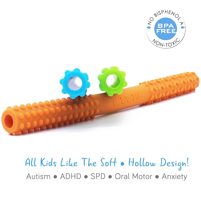 Hollow Chew Tubes Sensory Chew Toys for Autistic Children(2 Pack), Alt. to Chew Necklaces for Sensory Kids, Teething, Oral Motor Stimulation, ADHD, SPD - Teether Toys-BubblyBeeBaby