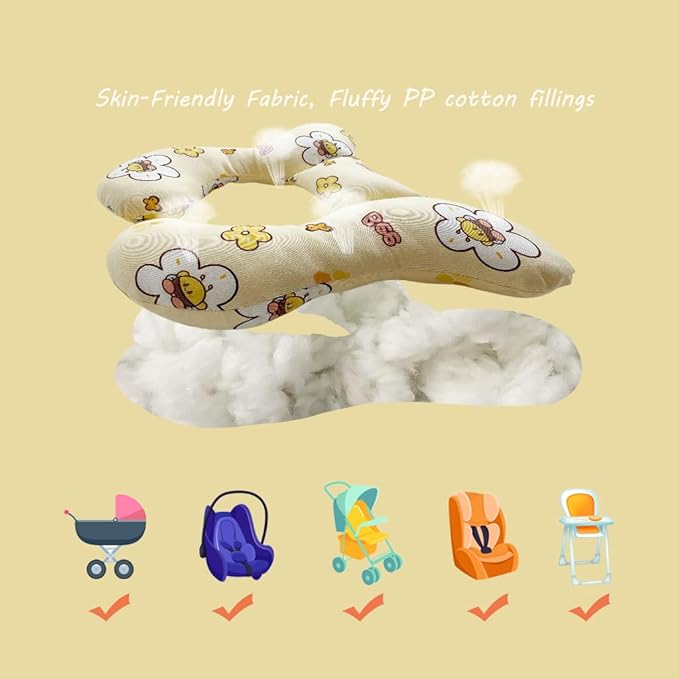Baby Neck Pillows, Comfortable Baby Travel Head Neck Support Pillow for Car Seat Stroller Pushchair, Soft PP Cotton Travel Pillow for 0-1 Year Old Toddler Infant Newborn, Bee-BubblyBeeBaby