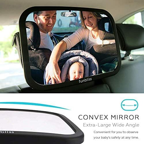 Funbliss Baby Car Mirror for Rear Facing Seat,360° Rotation, Safety Certified Shatterproof Acrylic Glass, Clear Wide View,Infant Mirror for Car Seat Rear Facing-BubblyBeeBaby