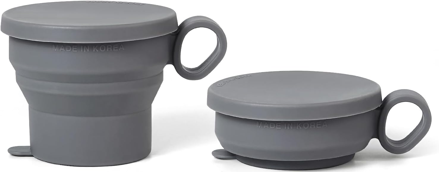 carrotez 2 pack Mini Silicone Collapsible Travel Cup for Camping, Hiking, Backpacking, and Picnics, 6 oz, Reusable, Food-grade, BPA- Free, Lightweight, Unbreakable, Portable, Small - Modern Grey