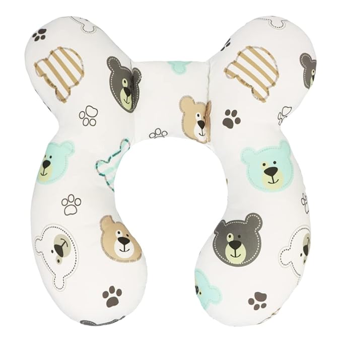 vocheer Baby Travel Pillow(Upgraded), Head and Neck Support Pillow for Pushchair, Car Seat,Stroller, Bouncer, Cotton(Bear)-BubblyBeeBaby