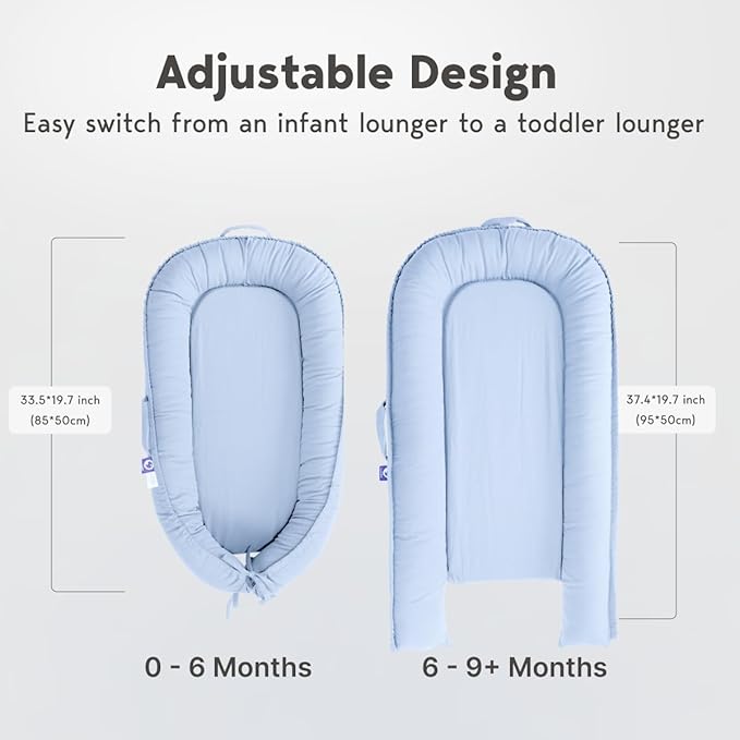 Infant Lounger, Baby Nest Cover for Baby Girls & Boys, Newborn Essentials for Baby 0-18+ Months, 100% Cotton Breathable (Baby Blue)-BubblyBeeBaby
