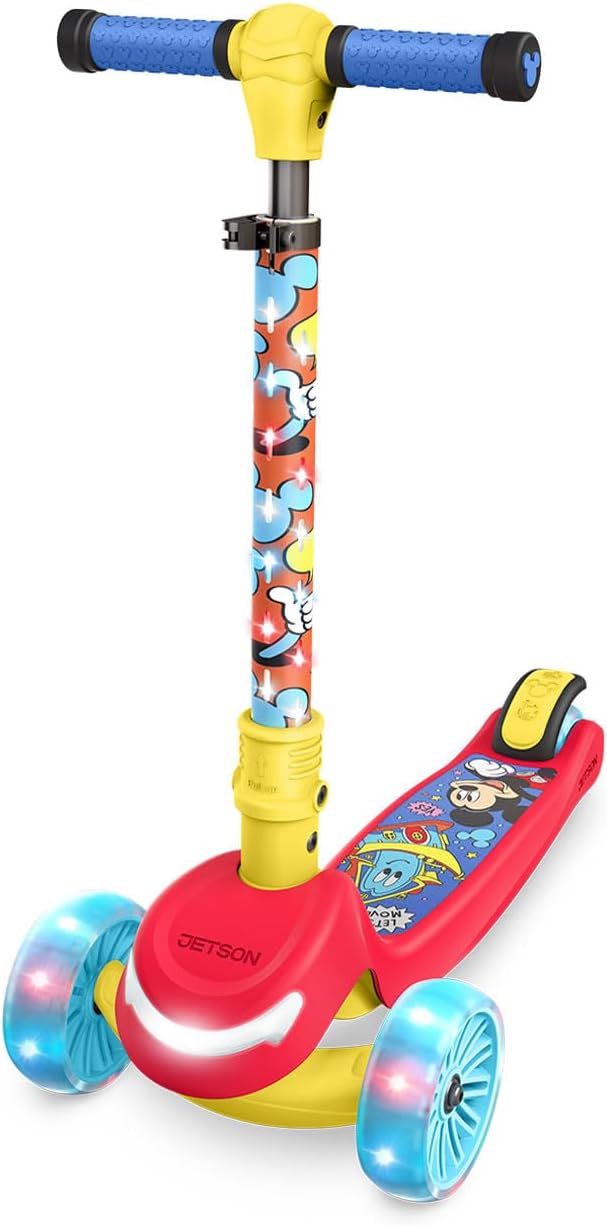 Jetson Character Kids Kick Scooter, LED Lights on Stem & Light-Up Wheels, Lightweight Frame, Height-Adjustable Handlebar, Lean-to-Steer System, Easy-Fold Mechanism-BubblyBeeBaby