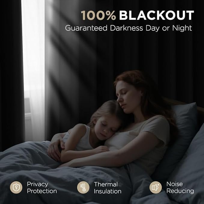 Joydeco 72 Inch Blackout Curtains for Bedroom, Black Out Curtains 72 Inch Long, Room Darkening Curtains & Drapes for Living Room Window Rod Pocket Back Tab (W52 x L72 Inch, Black)-BubblyBeeBaby
