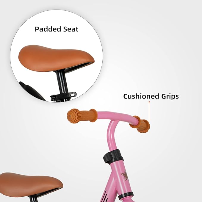 JOYSTAR 10"/12" Toddler Balance Bike for Girls & Boys, Ages 18 Months to 5 Years, Kids Push Bike with Footrest & Adjustable Seat Height, First Birthday Gifts for 2-5 Boys Girls-BubblyBeeBaby