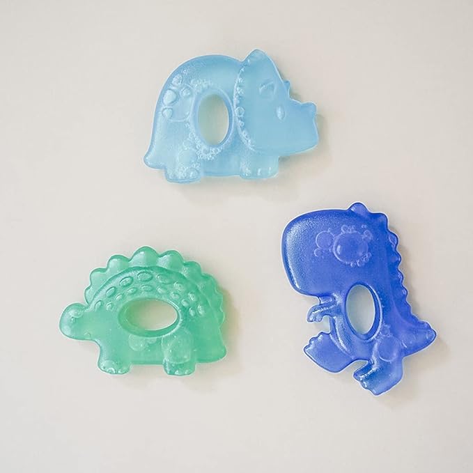 Itzy Ritzy Water-Filled Teethers - Cold Cutie Coolers Textured On Both Sides to Massage Sore Gums & Emerging Teeth - Can Be Chilled in Refrigerator, Set of 3 Coordinating Dinosaur Water Teethers-BubblyBeeBaby