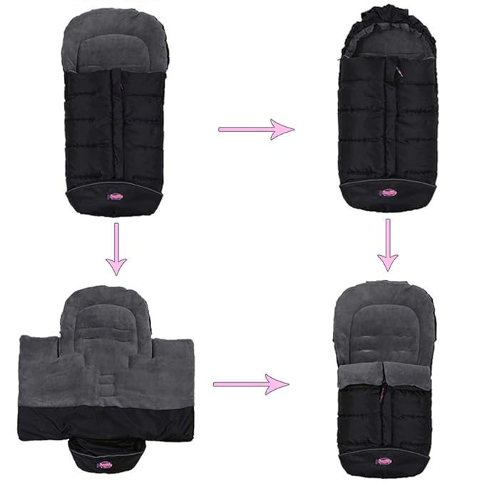 German Designed Universal Stroller Footmuff, 2 Way Zippers Style Easy for Baby in&Out, Length Extensible,Temperature Adjustable Footmuff Fits Baby Growth,Reflective Strips Around Bunting Bag-BubblyBeeBaby
