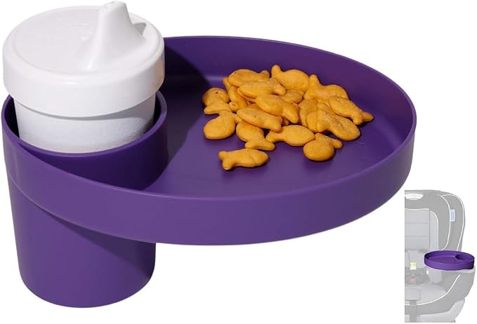 Travel Tray Oval USA Made Extend Your Current Cup Holder to Hold Your Cup Plus A Tray for Snacks, Toys and Accessories. Use in a Car Seat, Booster, Stroller, Golf Cart, Outdoor Chair, Purple-BubblyBeeBaby