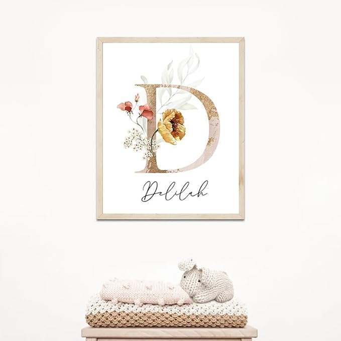 IZI POD Personalized Wooden Name Sign, Floral Monogram Nursery, Nursery Name Sign Boho Floral Pattern, Baby Name Sign, Wooden name signs for nursery, Wildflower Decor, Name signs for kids room gift/15, Design 15-BubblyBeeBaby