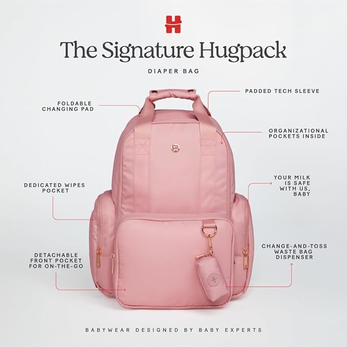 Huggies Signature Hug Pack Diaper Backpack, Bridal Rose, O/S-BubblyBeeBaby