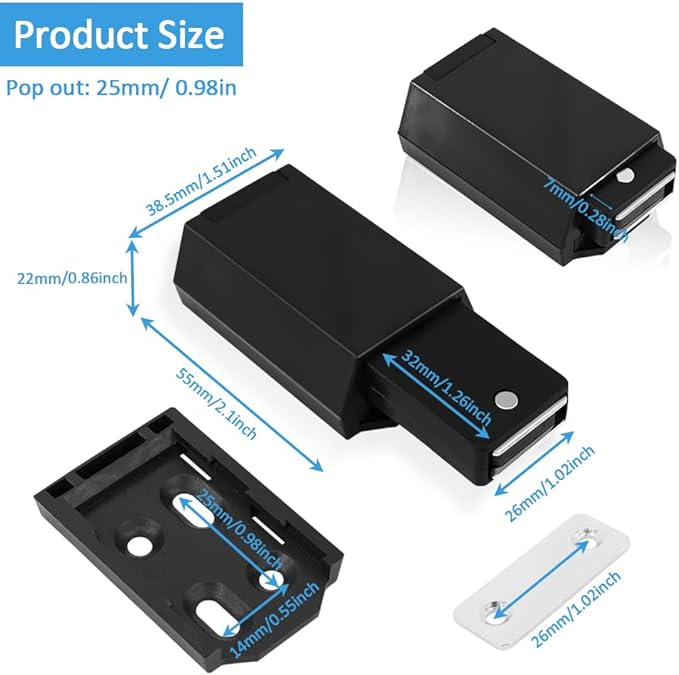 Heavy Duty Push to Open Door Latch, 5 Pack Black Magnetic Push Latches, Hidden Push Touch Latch Hardware for Push to Open Cabinet, Magnetic Door Catch for Cabinet Drawer Wardrobe Kitchen Door-BubblyBeeBaby