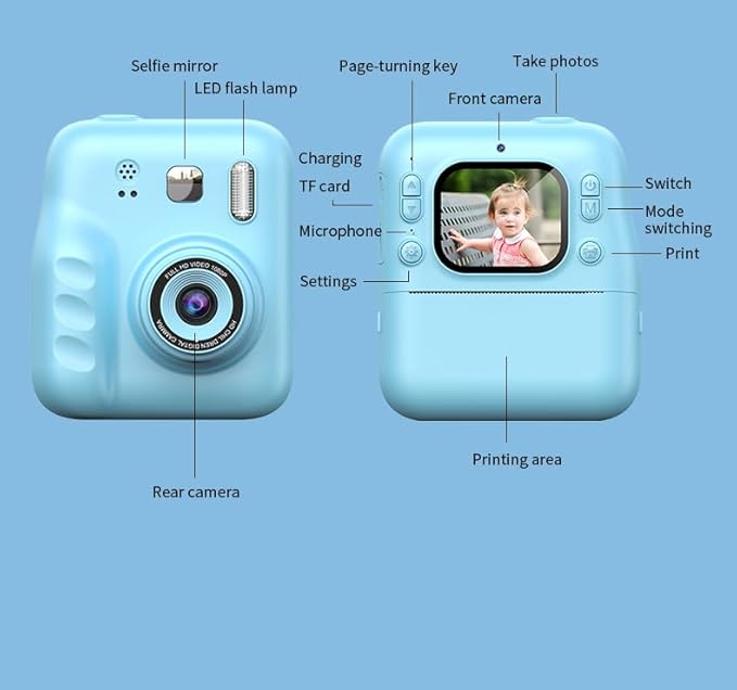 Instant Print Camera for Kids, 2.0" IPS Screen with Video Recording, 32GB Expandable, 1800mAh Battery, Includes 40+ Zink Paper, Birthday Gift for Girls Boys Age 3-12-BubblyBeeBaby